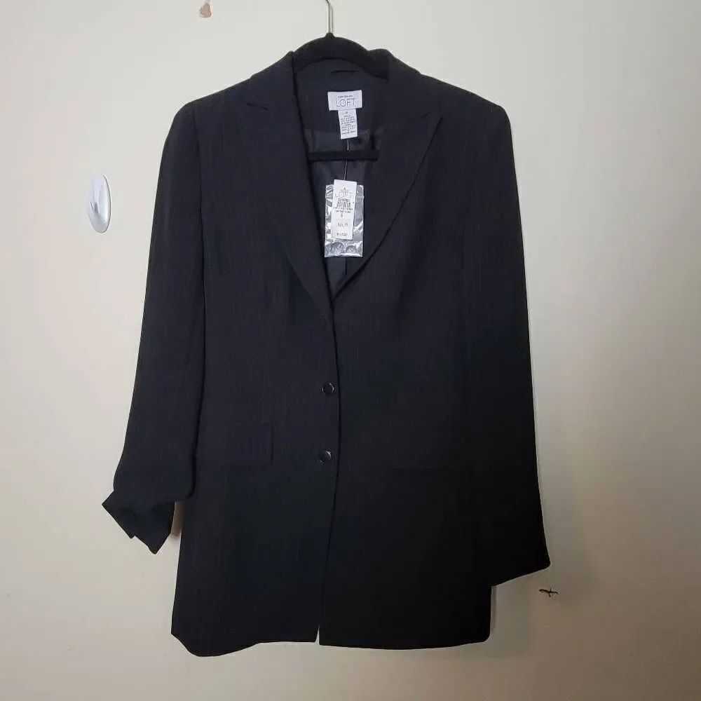 LOFT 3 button Longline Oversized Blazer Suit Jacket Black Size 6